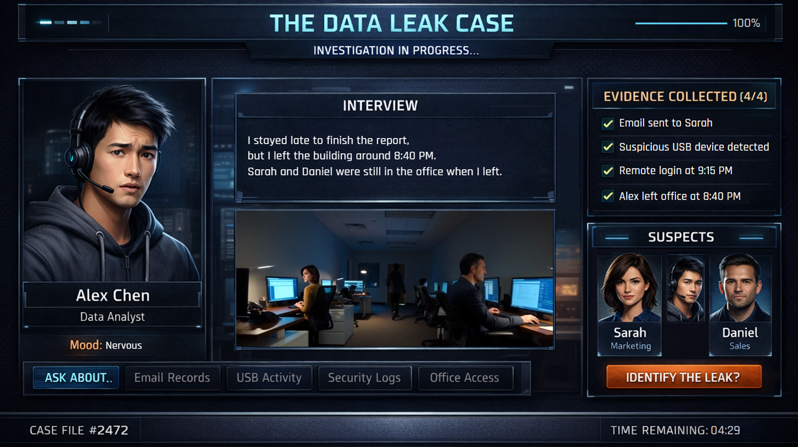 The Data Leak Case – Interactive Storyline Investigation